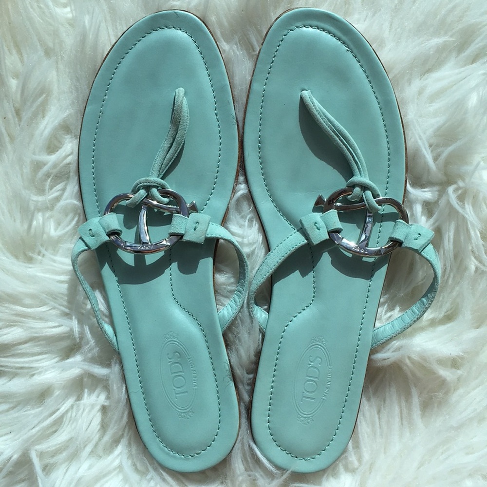Tod’s Pale Blue Leather/Suede With Silver Sandals